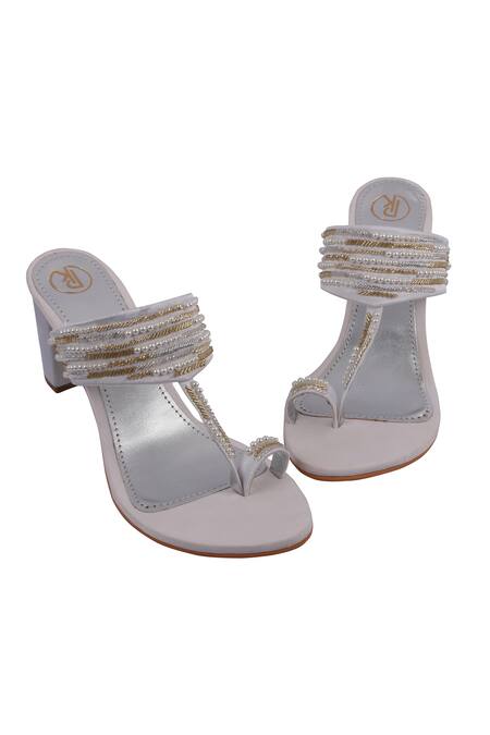 Preet Kaur Ivory Embroidery Cutdhana Kolhapuri Block Heels Online at Aza Fashions Preet Kaur_Ivory Embroidery Cutdhana Kolhapuri Block Heels _Online_at_Aza_Fashions