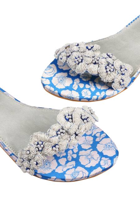 Preet Kaur Blue Embroidery Floral Print Sandals Online at Aza Fashions Preet Kaur_Blue Embroidery Floral Print Sandals _Online_at_Aza_Fashions