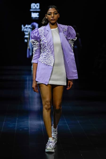 Buy_Nitin Bal Chauhan_Purple Silk Organza Embroidery Cord Notched Lapel Collar 3d Jacket _Online_at_Aza_Fashions