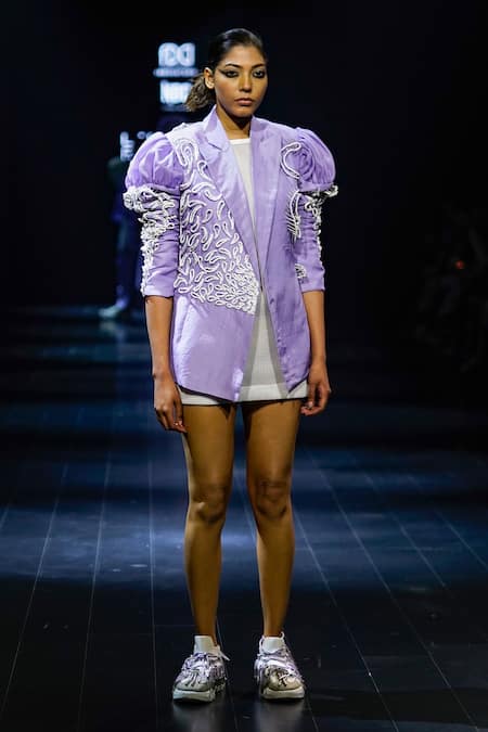 Nitin Bal Chauhan_Purple Silk Organza Embroidery Cord Notched Lapel Collar 3d Jacket _at_Aza_Fashions