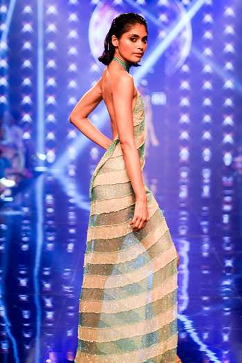 Buy_Itrh_Blue Net Embellished Crystal Turtle Neck Collar Charnelle Work High Slit Gown