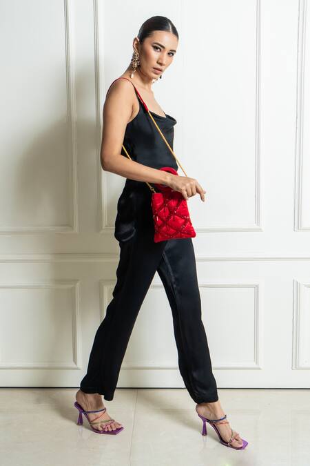 Buy Aomidori Shimai Red Embellished Madonna Crystal Drop Bag Online at Aza Fashions Buy_Aomidori Shimai_Red Embellished Madonna Crystal Drop Bag_Online_at_Aza_Fashions