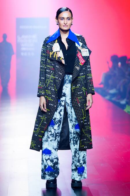 Buy_Shahin Mannan_Black Crepe Embroidery Crossword Wrap Coat _Online_at_Aza_Fashions