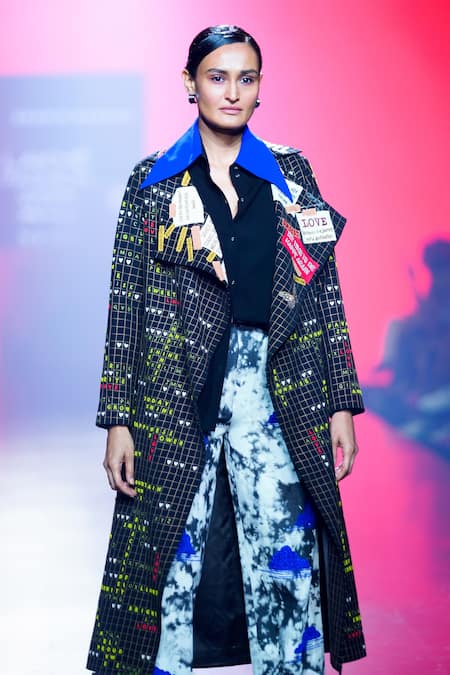 Shop_Shahin Mannan_Black Crepe Embroidery Crossword Wrap Coat _Online_at_Aza_Fashions