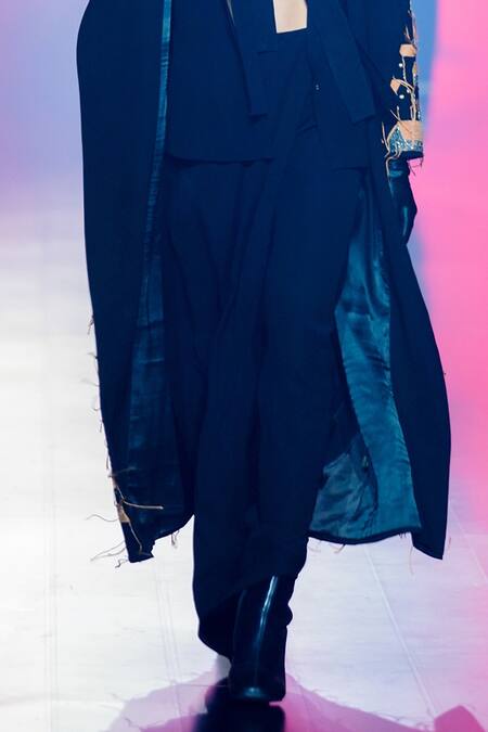 Shahin Mannan_Black Chiffon Solid Wrap Skirt _Online_at_Aza_Fashions