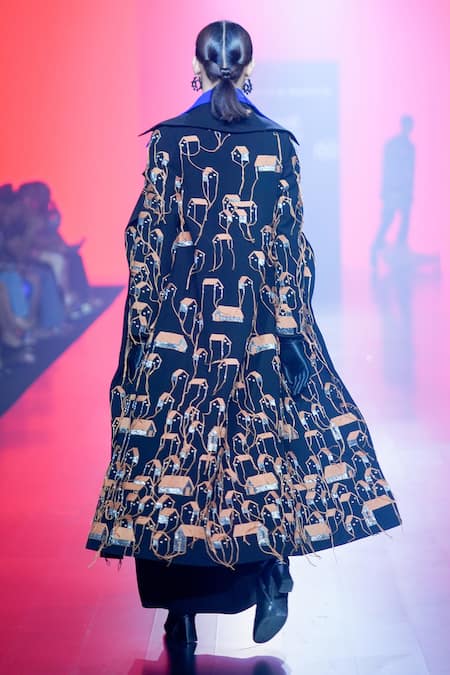 Shop_Shahin Mannan_Black Crepe Embroidery Collared Contrast Shirt _Online_at_Aza_Fashions