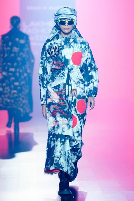 Buy_Shahin Mannan_Grey Denim Embroidery High Neck Scribble Pattern Parka Jacket _Online_at_Aza_Fashions