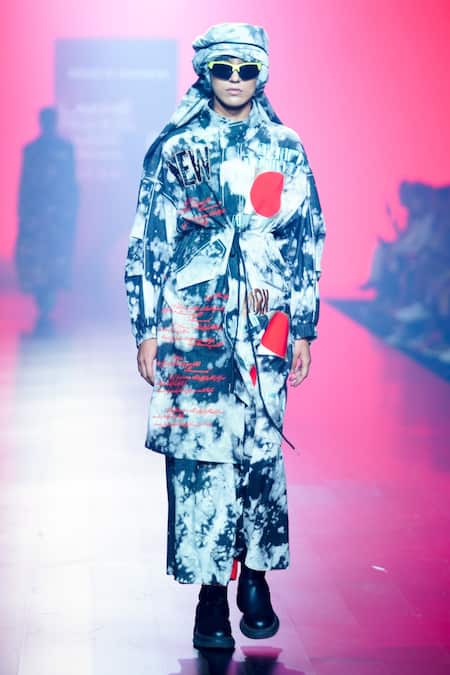 Shahin Mannan_Grey Embroidery Two Tone Scarf _Online_at_Aza_Fashions