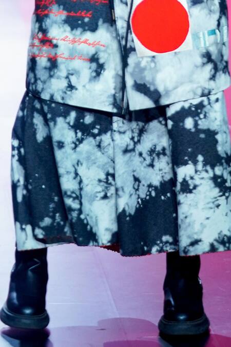 Shop Shahin Mannan Grey Denim Beads Circular Flared Skirt Online at Aza Fashions Shop_Shahin Mannan_Grey Denim Beads Circular Flared Skirt _Online_at_Aza_Fashions