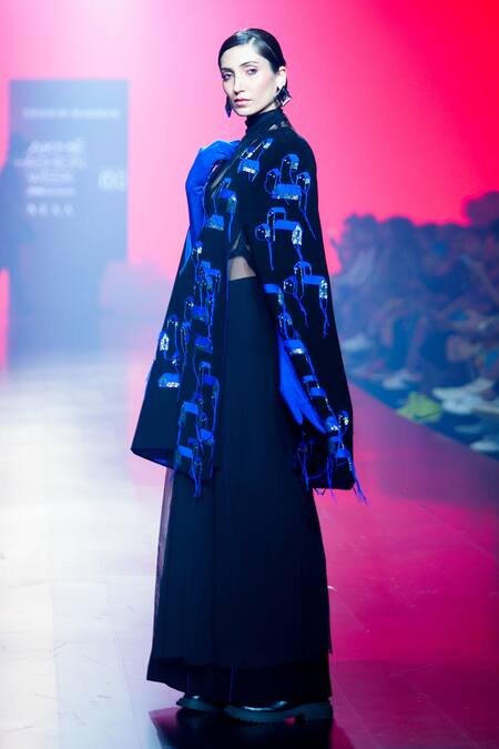 Shop Shahin Mannan Black Crepe Bell Bottom Pant Online at Aza Fashions Shop_Shahin Mannan_Black Crepe Bell Bottom Pant _Online_at_Aza_Fashions