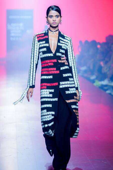 Shop_Shahin Mannan_Black Crepe Solid Flared Pant _Online_at_Aza_Fashions