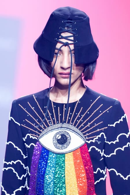 Shahin Mannan_Black Criss Cross Bucket Hat _at_Aza_Fashions