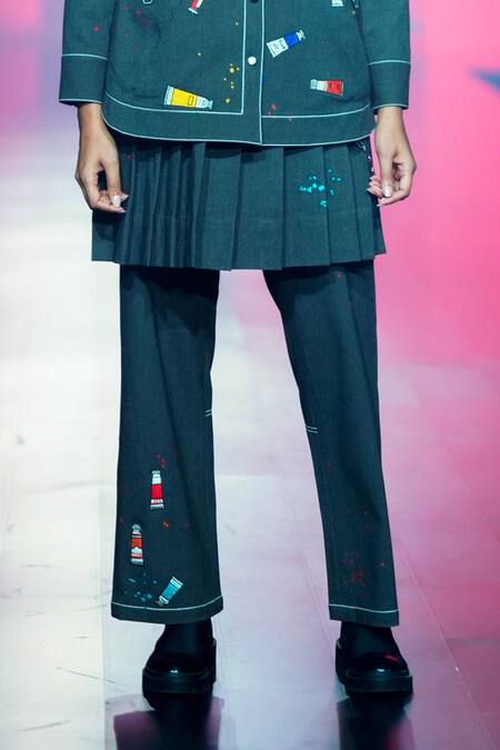 Buy Shahin Mannan Grey Cotton Embroidery Paint Splash Pant Online at Aza Fashions Buy_Shahin Mannan_Grey Cotton Embroidery Paint Splash Pant _Online_at_Aza_Fashions