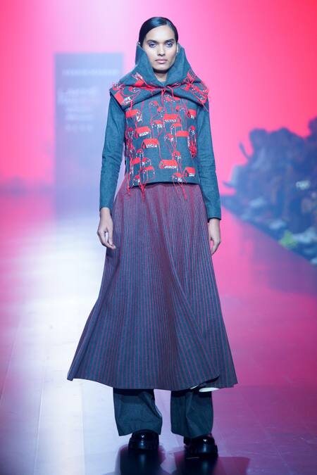 Shahin Mannan_Grey Denim Flared Pant _at_Aza_Fashions