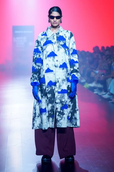 Buy_Shahin Mannan_Grey Denim Sequins Collared Clouds And Rainbow Pattern Dress _Online_at_Aza_Fashions