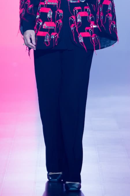 Shop_Shahin Mannan_Black Crepe Straight Fit Pant _Online_at_Aza_Fashions