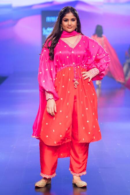 Buy Punit Balana Red Silk Embroidery V-neck Hand Tunic With Pant Online at Aza Fashions Buy_Punit Balana_Red Silk Embroidery V-neck Hand Tunic With Pant _Online_at_Aza_Fashions