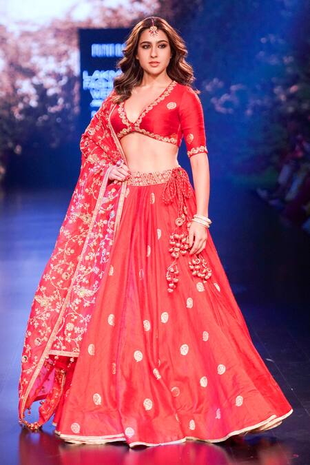 Shop_Punit Balana_Red Brocade, Organza, Silk Tassels Surkh Laal Banarasi Bridal Lehenga Set _Online_at_Aza_Fashions