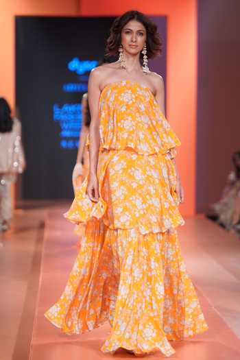 Buy_Arpita Mehta_White Crepe, Silk Square Neck Floral Print Gown