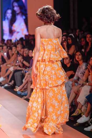 Shop_Arpita Mehta_White Crepe, Silk Square Neck Floral Print Gown