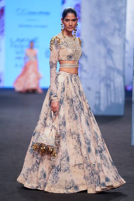 Bhumika Sharma Beige Georgette Tassels, Embroidery Round Blossom Print Lehenga And Blouse Set at Aza Fashions Bhumika Sharma_Beige Georgette Tassels, Embroidery Round Blossom Print Lehenga And Blouse Set _at_Aza_Fashions