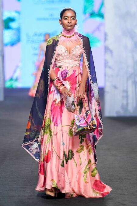 Mahima Mahajan Pink Organza, Satin Sequins, Embroidery, Floral Print Anarkali With Dupatta at Aza Fashions Mahima Mahajan_Pink Organza, Satin Sequins, Embroidery, Floral Print Anarkali With Dupatta _at_Aza_Fashions