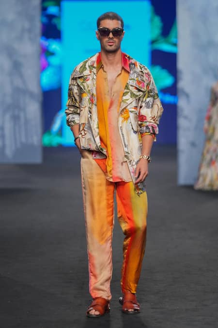 Mahima Mahajan Multi Color Dupion Silk Printed Jacket Floral Pant Set at Aza Fashions Mahima Mahajan_Multi Color Dupion Silk Printed Jacket Floral Pant Set _at_Aza_Fashions
