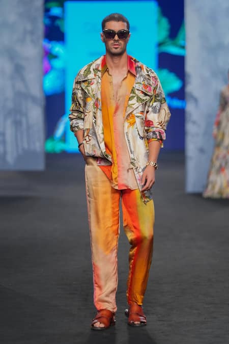 Shop Mahima Mahajan Multi Color Organza, Satin Ombre Effect Shirt Online at Aza Fashions Shop_Mahima Mahajan_Multi Color Organza, Satin Ombre Effect Shirt _Online_at_Aza_Fashions