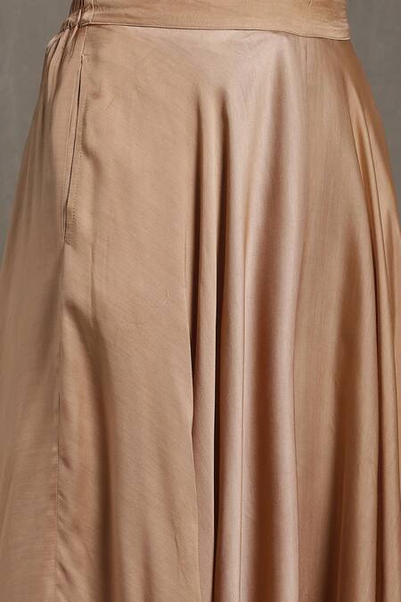 Ritu Kumar_Brown Dehri Satin Asymmetric Hem Palazzo_at_Aza_Fashions