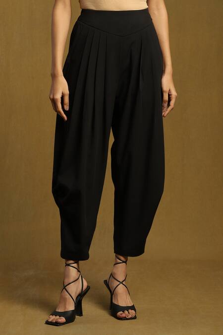 Ritu Kumar_Black Polyester, Rayon, Spandex Solid Dhoti Pant_Online_at_Aza_Fashions