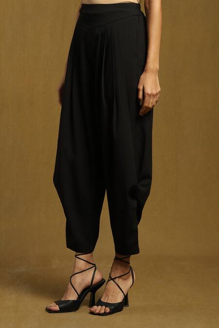 Buy_Ritu Kumar_Black Polyester, Rayon, Spandex Solid Dhoti Pant_Online_at_Aza_Fashions