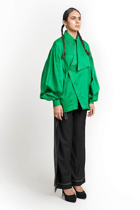 Buy_Two Point Two_Pink Cotton Poplin Solid Asymmetrical Collar Tombo Shirt _Online_at_Aza_Fashions