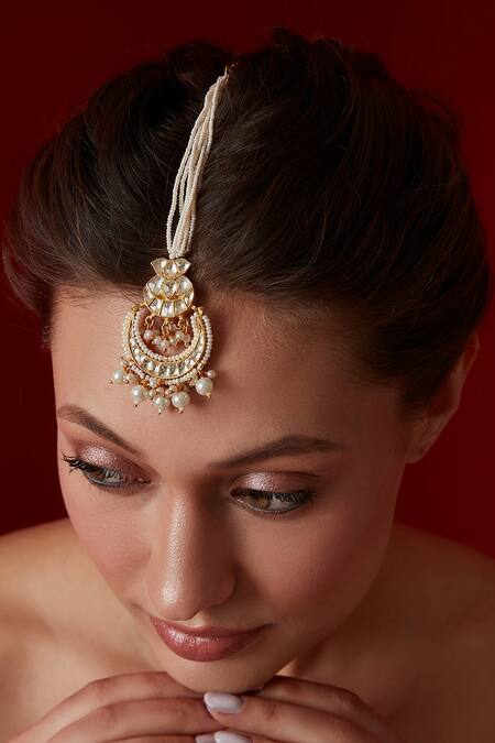 Paisley Pop Gold Plated Kundan And Pearls Embellished Maangtikka Online at Aza Fashions Paisley Pop_Gold Plated Kundan And Pearls Embellished Maangtikka _Online_at_Aza_Fashions