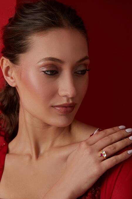 Paisley Pop_Gold Plated Imitation Diamonds Kundan Ring _Online_at_Aza_Fashions