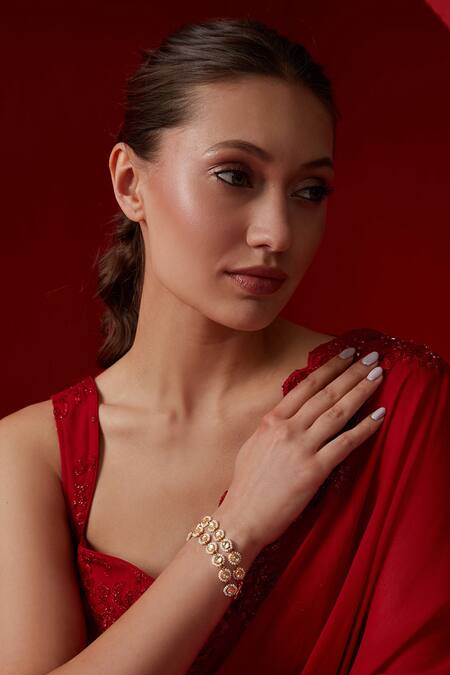 Paisley Pop_Gold Plated Pearls Kundan Embellished Bracelet _Online_at_Aza_Fashions