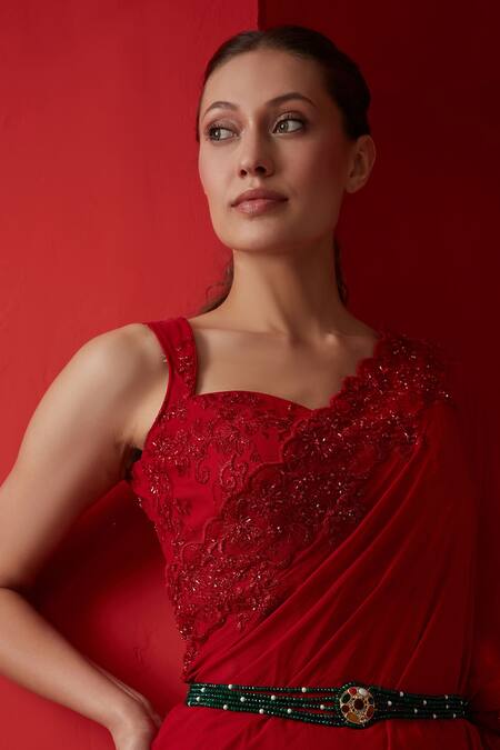 Paisley Pop_Green Navratna Embellished Kamarbandh _Online_at_Aza_Fashions