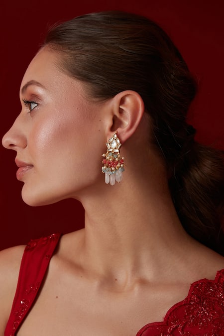 Paisley Pop_Gold Plated Stones Kundan Natural Danglers _Online_at_Aza_Fashions