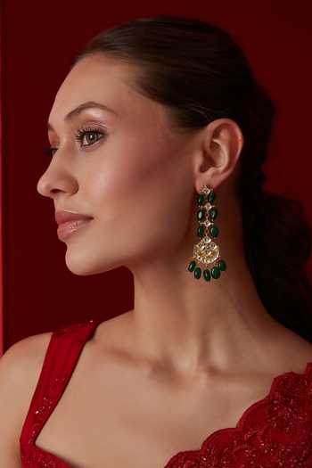 Paisley Pop_Green Kundan Embellished Chandbali Earrings _Online_at_Aza_Fashions
