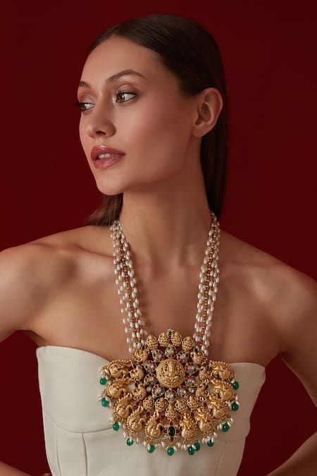 Paisley Pop_Gold Plated Temple Work Necklace _Online_at_Aza_Fashions