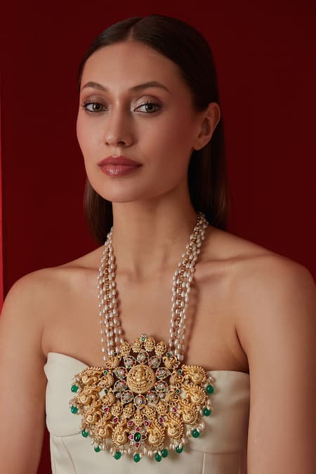 Buy_Paisley Pop_Gold Plated Temple Work Necklace _Online_at_Aza_Fashions