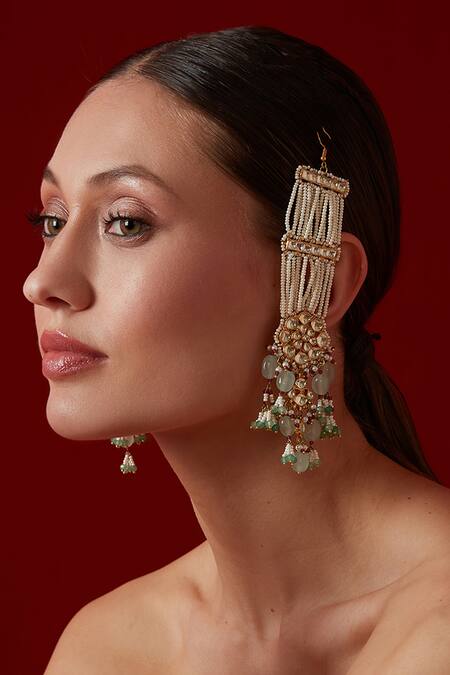 Buy_Paisley Pop_Gold Plated Pearls, Diamonds, Stones Kundan Earrings _Online_at_Aza_Fashions