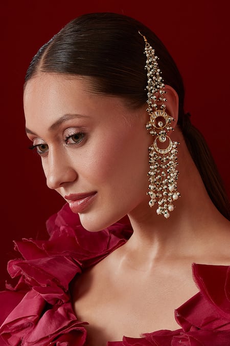 Buy_Paisley Pop_Gold Plated Pearls, Stones Kundan And Embellished Danglers _Online_at_Aza_Fashions