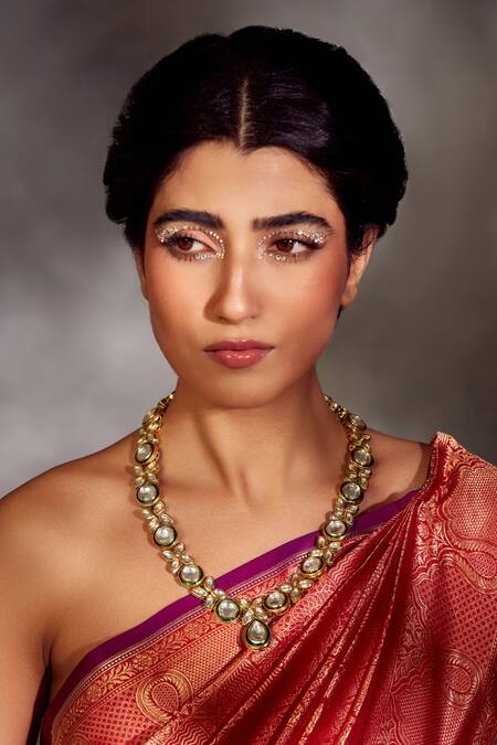 Paisley Pop Gold Plated Polki Embellished Necklace Online at Aza Fashions Paisley Pop_Gold Plated Polki Embellished Necklace _Online_at_Aza_Fashions