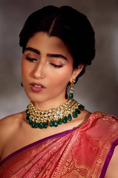 Paisley Pop Gold Plated Diamonds, Beads Kundan Embellished Necklace Jewellery Set Online at Aza Fashions Paisley Pop_Gold Plated Diamonds, Beads Kundan Embellished Necklace Jewellery Set _Online_at_Aza_Fashions