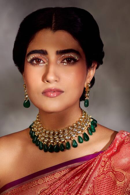 Buy Paisley Pop Gold Plated Diamonds, Beads Kundan Embellished Necklace Jewellery Set Online at Aza Fashions Buy_Paisley Pop_Gold Plated Diamonds, Beads Kundan Embellished Necklace Jewellery Set _Online_at_Aza_Fashions