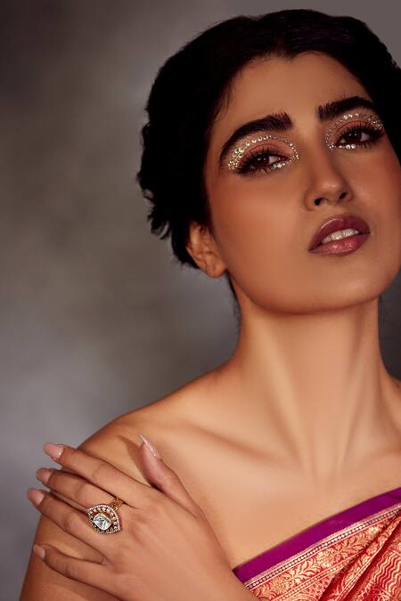 Paisley Pop Gold Plated Polki And Cubic Zirconia & Ring Online at Aza Fashions Paisley Pop_Gold Plated Polki And Cubic Zirconia & Ring _Online_at_Aza_Fashions