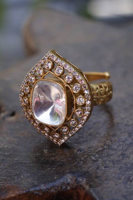 Buy Paisley Pop Gold Plated Polki And Cubic Zirconia & Ring Online at Aza Fashions Buy_Paisley Pop_Gold Plated Polki And Cubic Zirconia & Ring _Online_at_Aza_Fashions