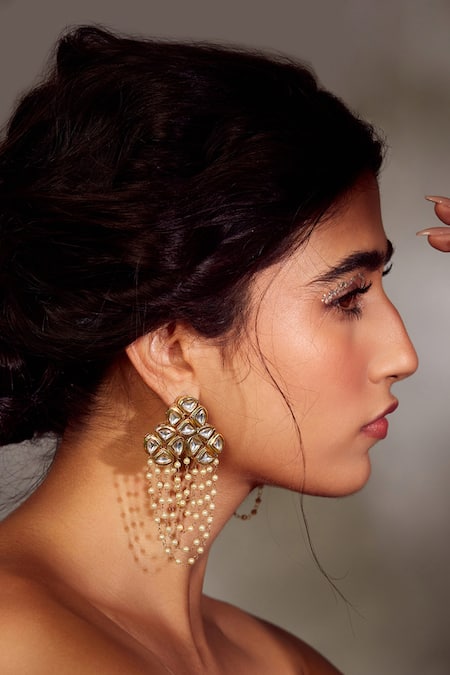 Paisley Pop_Gold Plated Pearls Kundan Danglers And Drops _Online_at_Aza_Fashions