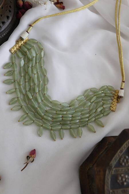 Buy_Paisley Pop_Green Pearl Embellished Layered Necklace _Online_at_Aza_Fashions