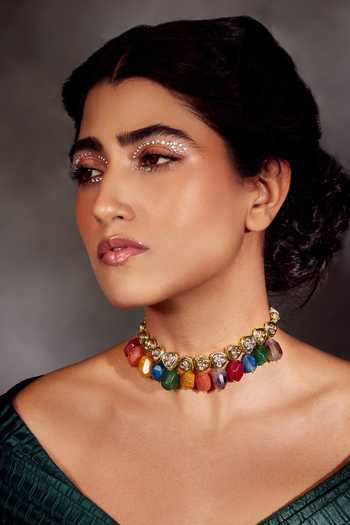 Paisley Pop Multi Color Stone Multicolored Kundan Choker Necklace Online at Aza Fashions Paisley Pop_Multi Color Stone Multicolored Kundan Choker Necklace _Online_at_Aza_Fashions